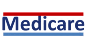 Medicare logo with red and blue lines.